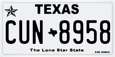 TX license plate CUN8958