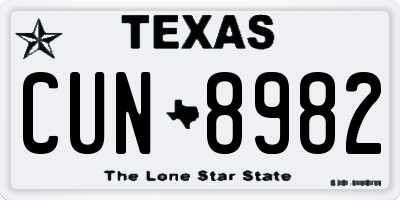 TX license plate CUN8982