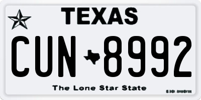 TX license plate CUN8992