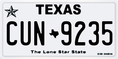 TX license plate CUN9235