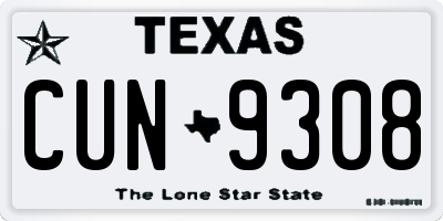 TX license plate CUN9308