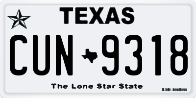TX license plate CUN9318