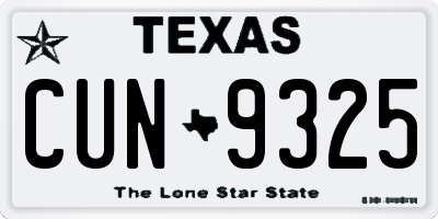 TX license plate CUN9325