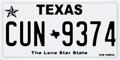TX license plate CUN9374