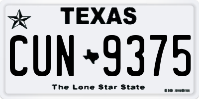 TX license plate CUN9375