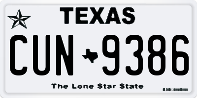 TX license plate CUN9386