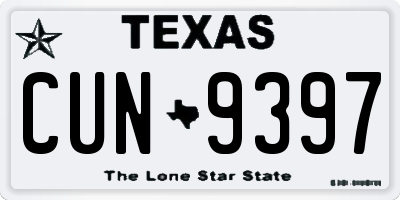 TX license plate CUN9397