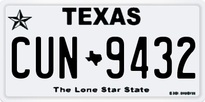 TX license plate CUN9432