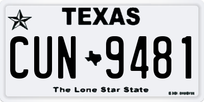 TX license plate CUN9481