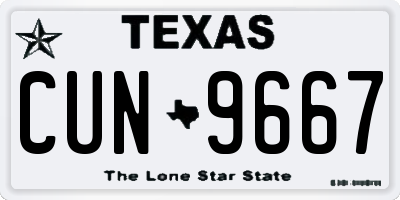 TX license plate CUN9667