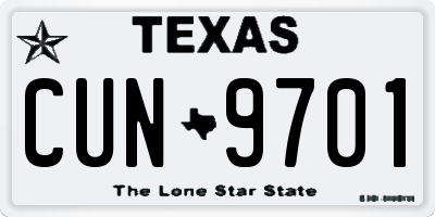 TX license plate CUN9701