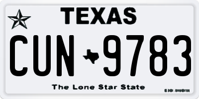 TX license plate CUN9783