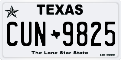 TX license plate CUN9825