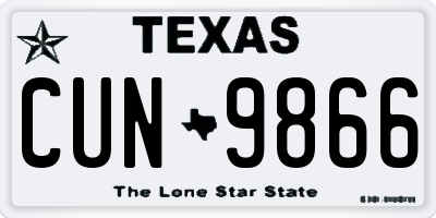 TX license plate CUN9866