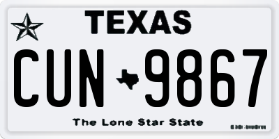 TX license plate CUN9867