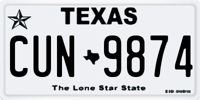 TX license plate CUN9874