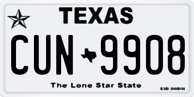 TX license plate CUN9908