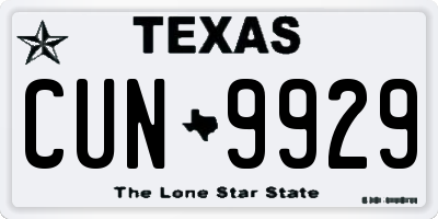 TX license plate CUN9929