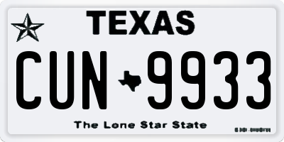 TX license plate CUN9933