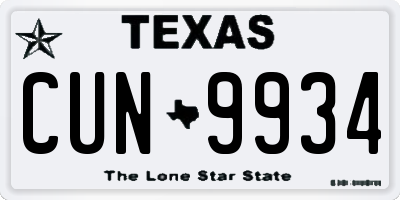 TX license plate CUN9934