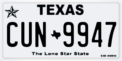 TX license plate CUN9947