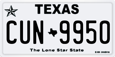 TX license plate CUN9950