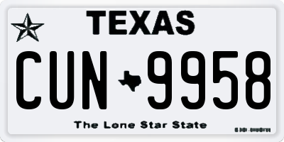 TX license plate CUN9958