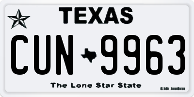 TX license plate CUN9963