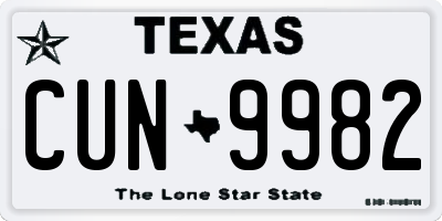 TX license plate CUN9982