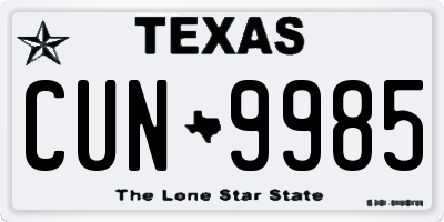 TX license plate CUN9985