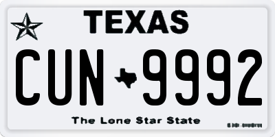 TX license plate CUN9992