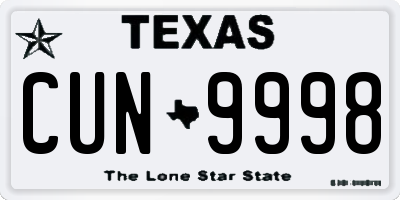 TX license plate CUN9998