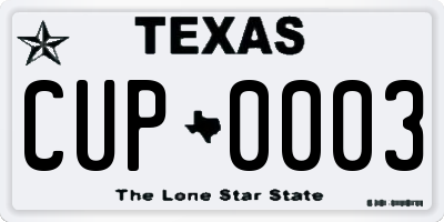 TX license plate CUP0003