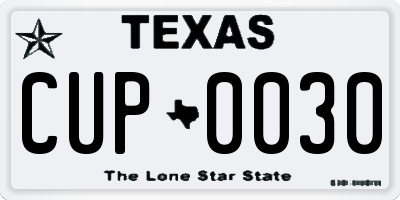 TX license plate CUP0030