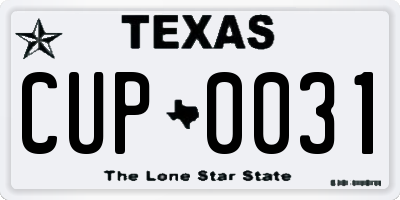TX license plate CUP0031