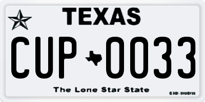 TX license plate CUP0033