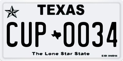 TX license plate CUP0034