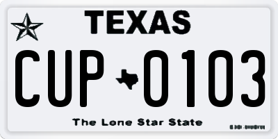 TX license plate CUP0103