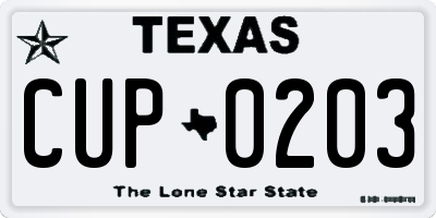 TX license plate CUP0203