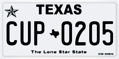 TX license plate CUP0205