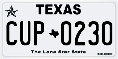 TX license plate CUP0230