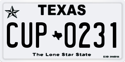 TX license plate CUP0231