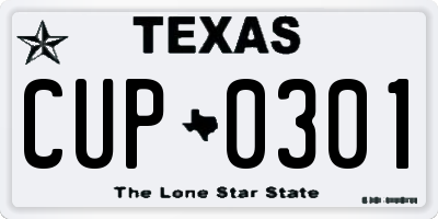 TX license plate CUP0301