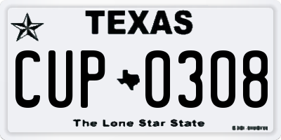 TX license plate CUP0308