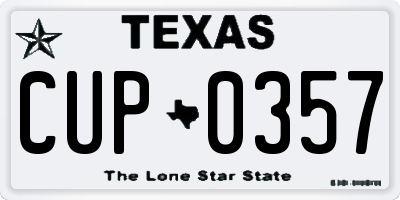 TX license plate CUP0357