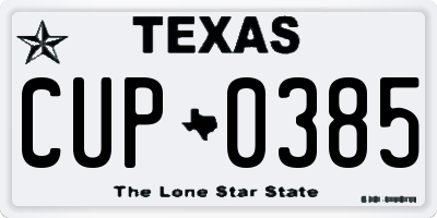 TX license plate CUP0385