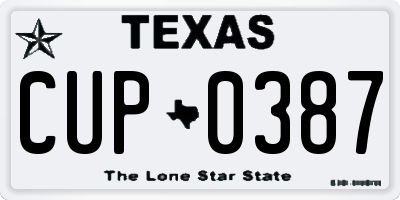 TX license plate CUP0387