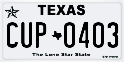 TX license plate CUP0403