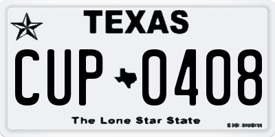 TX license plate CUP0408