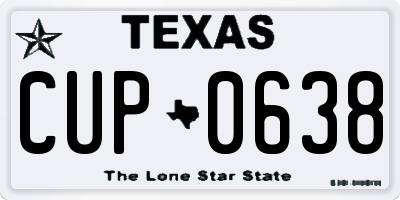 TX license plate CUP0638
